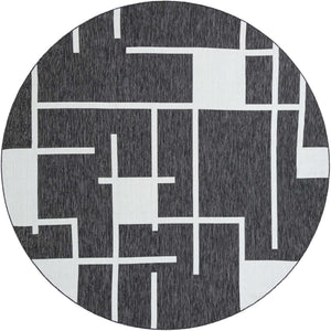 Black and White 10' x 10' Outdoor Modern Round Area Rug Weather Resistant for Patio, Deck, Terrace, Balcony, Porch 100% Polypropylene Modern Outside Carpet for Sale at Rug Engine