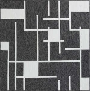 Black and White 10' x 10' Outdoor Modern Square Area Rug Weather Resistant for Patio, Deck, Terrace, Balcony, Porch 100% Polypropylene Modern Outside Carpet for Sale at Rug Engine