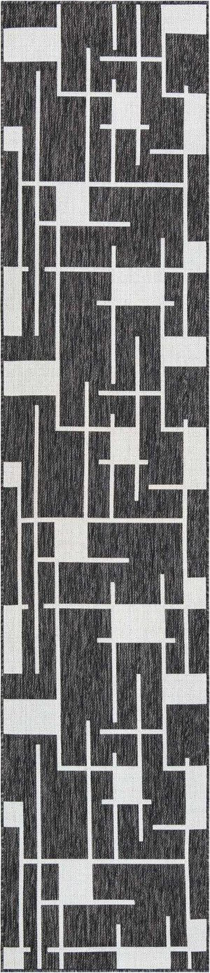 Black and White 2' 7 x 12' Outdoor Modern Runner Area Rug Weather Resistant for Patio, Deck, Terrace, Balcony, Porch 100% Polypropylene Modern Outside Carpet for Sale at Rug Engine
