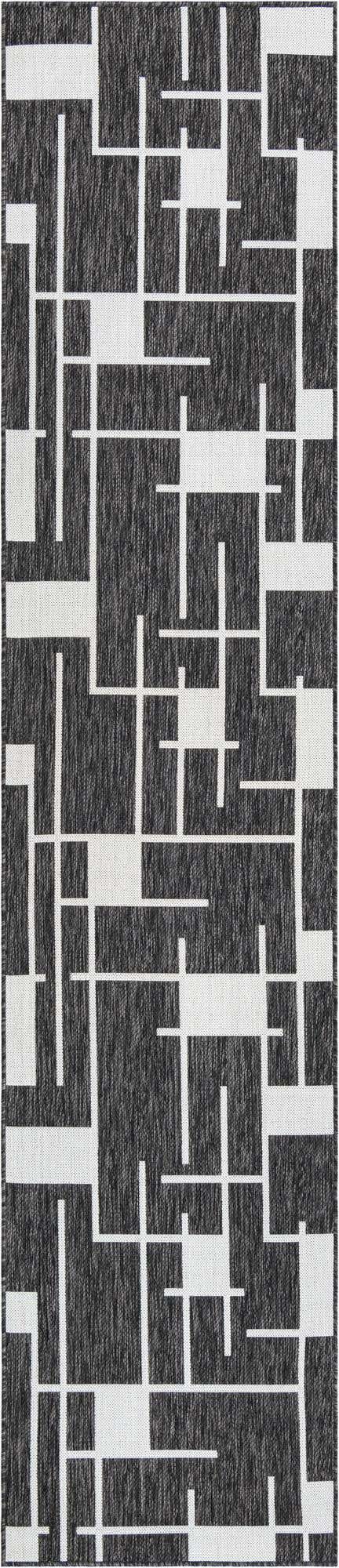 Black and White 2' 7 x 12' Outdoor Modern Runner Area Rug Weather Resistant for Patio, Deck, Terrace, Balcony, Porch 100% Polypropylene Modern Outside Carpet for Sale at Rug Engine