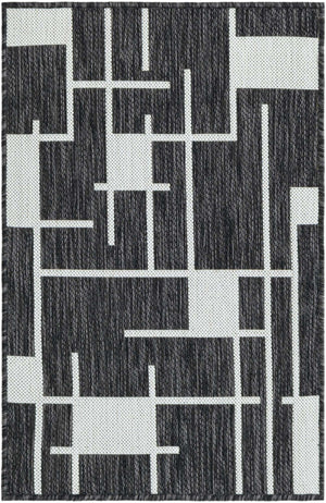 Black and White 2' x 3' 1 Outdoor Modern Rectangle Area Rug Weather Resistant for Patio, Deck, Terrace, Balcony, Porch 100% Polypropylene Modern Outside Carpet for Sale at Rug Engine