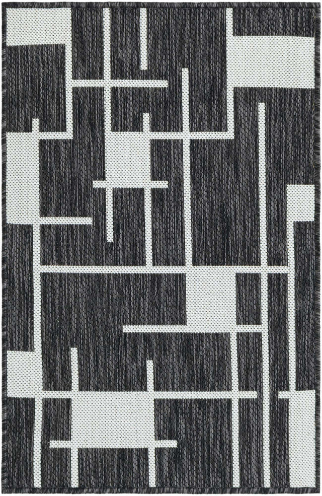 Black and White 2' x 3' 1 Outdoor Modern Rectangle Area Rug Weather Resistant for Patio, Deck, Terrace, Balcony, Porch 100% Polypropylene Modern Outside Carpet for Sale at Rug Engine