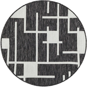Black and White 3' 1 x 3' 1 Outdoor Modern Round Area Rug Weather Resistant for Patio, Deck, Terrace, Balcony, Porch 100% Polypropylene Modern Outside Carpet for Sale at Rug Engine