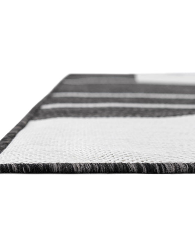 Black and White 6' 1 x 9' Outdoor Modern Rectangle Area Rug Weather Resistant for Patio, Deck, Terrace, Balcony, Porch 100% Polypropylene Modern Outside Carpet for Sale at Rug Engine