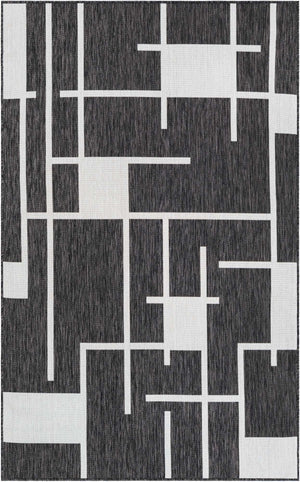 Black and White 5' 3 x 8' Outdoor Modern Rectangle Area Rug Weather Resistant for Patio, Deck, Terrace, Balcony, Porch 100% Polypropylene Modern Outside Carpet for Sale at Rug Engine