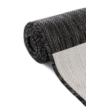Black and White 2' x 5' 3 Outdoor Modern Runner Area Rug Weather Resistant for Patio, Deck, Terrace, Balcony, Porch 100% Polypropylene Modern Outside Carpet for Sale at Rug Engine