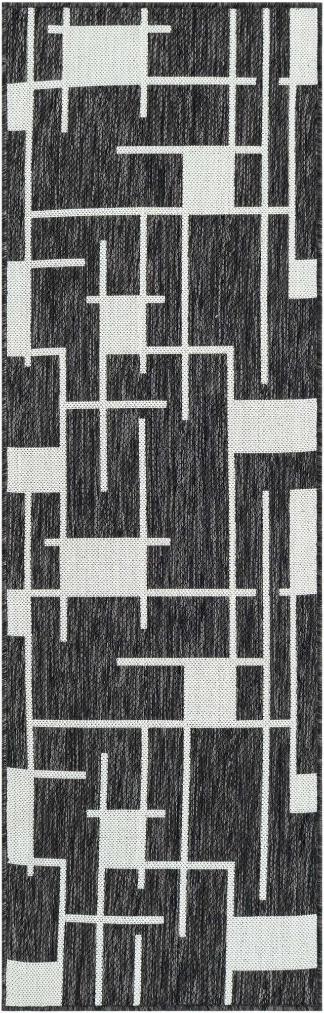 Black and White 2' x 6' 1 Outdoor Modern Runner Area Rug Weather Resistant for Patio, Deck, Terrace, Balcony, Porch 100% Polypropylene Modern Outside Carpet for Sale at Rug Engine