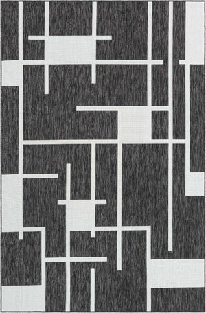 Black and White 6' 1 x 9' Outdoor Modern Rectangle Area Rug Weather Resistant for Patio, Deck, Terrace, Balcony, Porch 100% Polypropylene Modern Outside Carpet for Sale at Rug Engine
