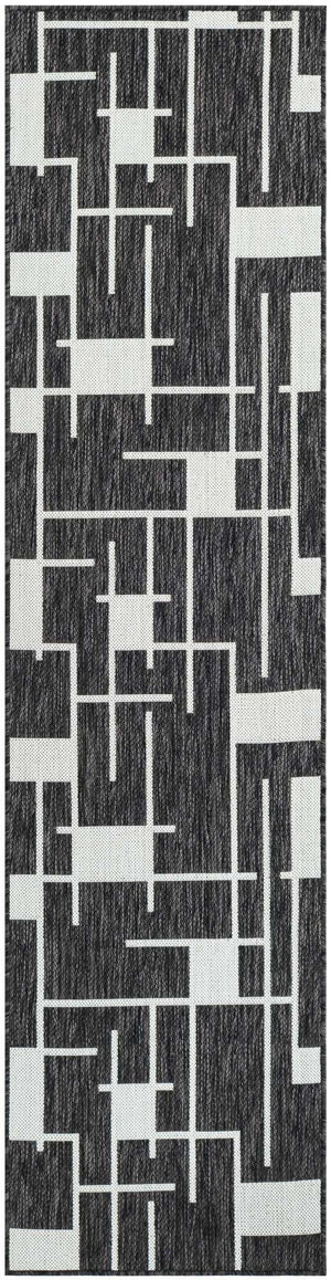 Black and White 2' x 8' Outdoor Modern Runner Area Rug Weather Resistant for Patio, Deck, Terrace, Balcony, Porch 100% Polypropylene Modern Outside Carpet for Sale at Rug Engine