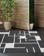 Black and White 10' x 10' Outdoor Modern Square Area Rug Weather Resistant for Patio, Deck, Terrace, Balcony, Porch 100% Polypropylene Modern Outside Carpet for Sale at Rug Engine