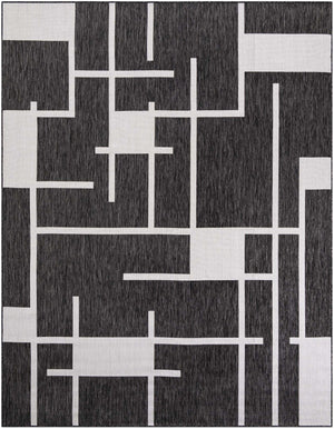 Black and White 7' 10 x 10' Outdoor Modern Rectangle Area Rug Weather Resistant for Patio, Deck, Terrace, Balcony, Porch 100% Polypropylene Modern Outside Carpet for Sale at Rug Engine