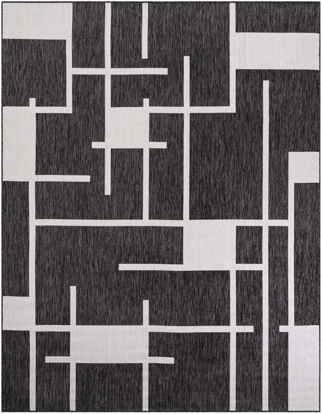 Black and White 7' 10 x 10' Outdoor Modern Rectangle Area Rug Weather Resistant for Patio, Deck, Terrace, Balcony, Porch 100% Polypropylene Modern Outside Carpet for Sale at Rug Engine