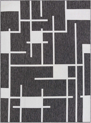 Black and White 9' x 12' Outdoor Modern Rectangle Area Rug Weather Resistant for Patio, Deck, Terrace, Balcony, Porch 100% Polypropylene Modern Outside Carpet for Sale at Rug Engine