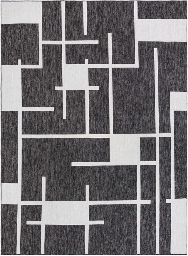Black and White 9' x 12' Outdoor Modern Rectangle Area Rug Weather Resistant for Patio, Deck, Terrace, Balcony, Porch 100% Polypropylene Modern Outside Carpet for Sale at Rug Engine