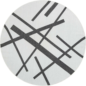 Black and White 10' x 10' Outdoor Modern Round Area Rug Weather Resistant for Patio, Deck, Terrace, Balcony, Porch 100% Polypropylene Modern Outside Carpet for Sale at Rug Engine