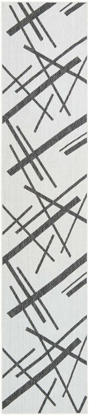 Black and White 2' 7 x 12' Outdoor Modern Runner Area Rug Weather Resistant for Patio, Deck, Terrace, Balcony, Porch 100% Polypropylene Modern Outside Carpet for Sale at Rug Engine