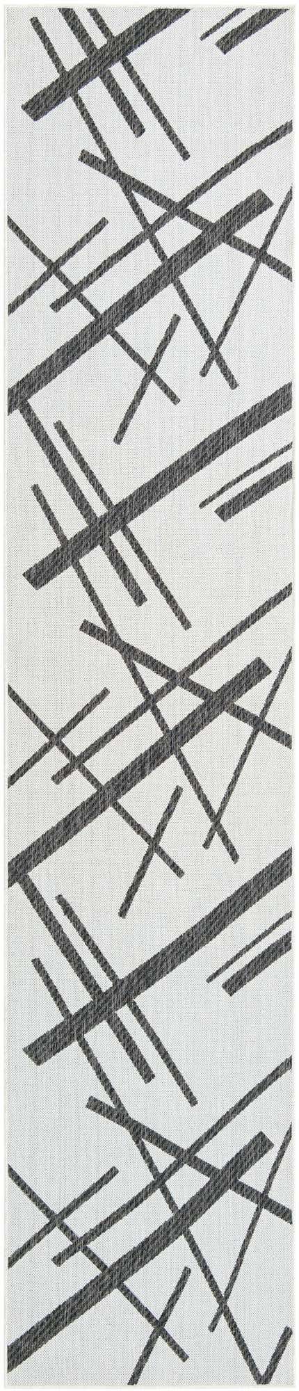 Black and White 2' 7 x 12' Outdoor Modern Runner Area Rug Weather Resistant for Patio, Deck, Terrace, Balcony, Porch 100% Polypropylene Modern Outside Carpet for Sale at Rug Engine