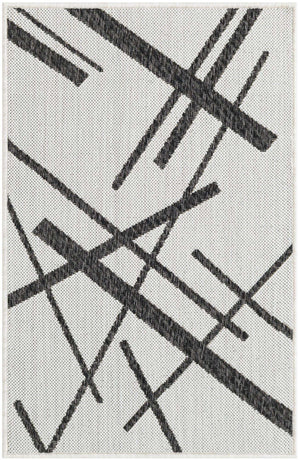 Black and White 2' x 3' 1 Outdoor Modern Rectangle Area Rug Weather Resistant for Patio, Deck, Terrace, Balcony, Porch 100% Polypropylene Modern Outside Carpet for Sale at Rug Engine