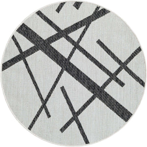 Black and White 3' 1 x 3' 1 Outdoor Modern Round Area Rug Weather Resistant for Patio, Deck, Terrace, Balcony, Porch 100% Polypropylene Modern Outside Carpet for Sale at Rug Engine
