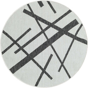Black and White 4' 1 x 4' 1 Outdoor Modern Round Area Rug Weather Resistant for Patio, Deck, Terrace, Balcony, Porch 100% Polypropylene Modern Outside Carpet for Sale at Rug Engine