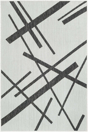 Black and White 4' 1 x 6' 1 Outdoor Modern Rectangle Area Rug Weather Resistant for Patio, Deck, Terrace, Balcony, Porch 100% Polypropylene Modern Outside Carpet for Sale at Rug Engine