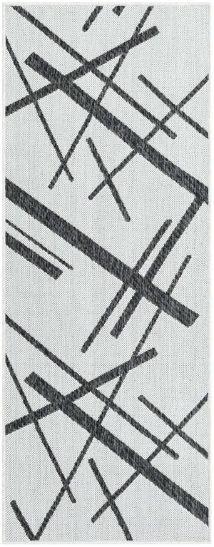 Black and White 2' x 5' 3 Outdoor Modern Runner Area Rug Weather Resistant for Patio, Deck, Terrace, Balcony, Porch 100% Polypropylene Modern Outside Carpet for Sale at Rug Engine