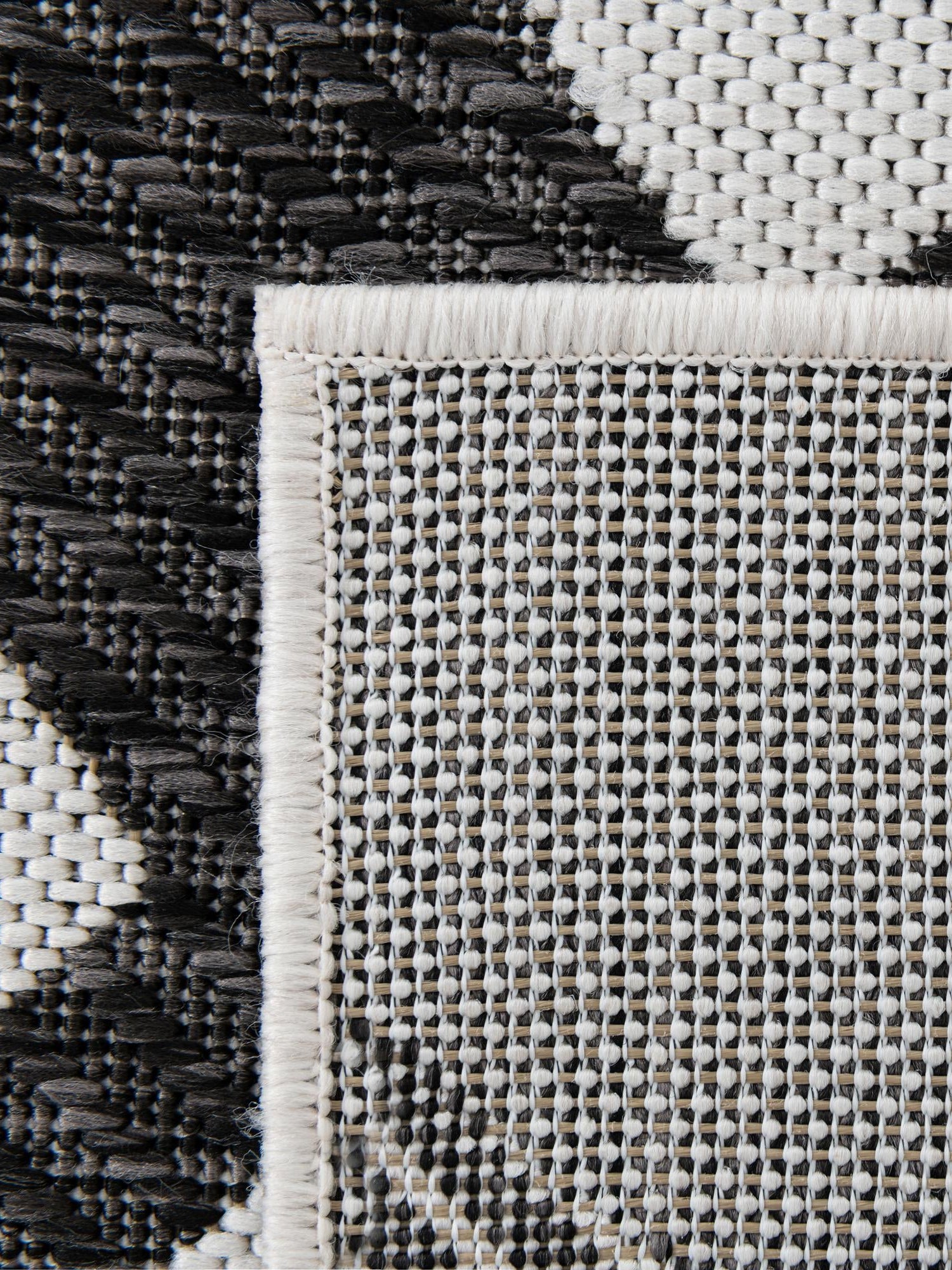 Black and White 6' 1 x 9' Outdoor Modern Rectangle Area Rug Weather Resistant for Patio, Deck, Terrace, Balcony, Porch 100% Polypropylene Modern Outside Carpet for Sale at Rug Engine