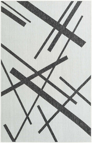 Black and White 5' 3 x 8' Outdoor Modern Rectangle Area Rug Weather Resistant for Patio, Deck, Terrace, Balcony, Porch 100% Polypropylene Modern Outside Carpet for Sale at Rug Engine