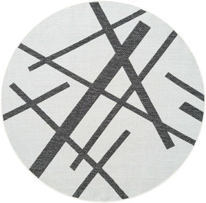 Black and White 6' 1 x 6' 1 Outdoor Modern Round Area Rug Weather Resistant for Patio, Deck, Terrace, Balcony, Porch 100% Polypropylene Modern Outside Carpet for Sale at Rug Engine