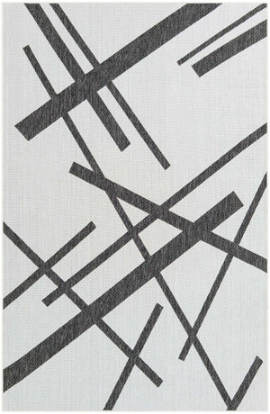 Black and White 6' 1 x 9' Outdoor Modern Rectangle Area Rug Weather Resistant for Patio, Deck, Terrace, Balcony, Porch 100% Polypropylene Modern Outside Carpet for Sale at Rug Engine