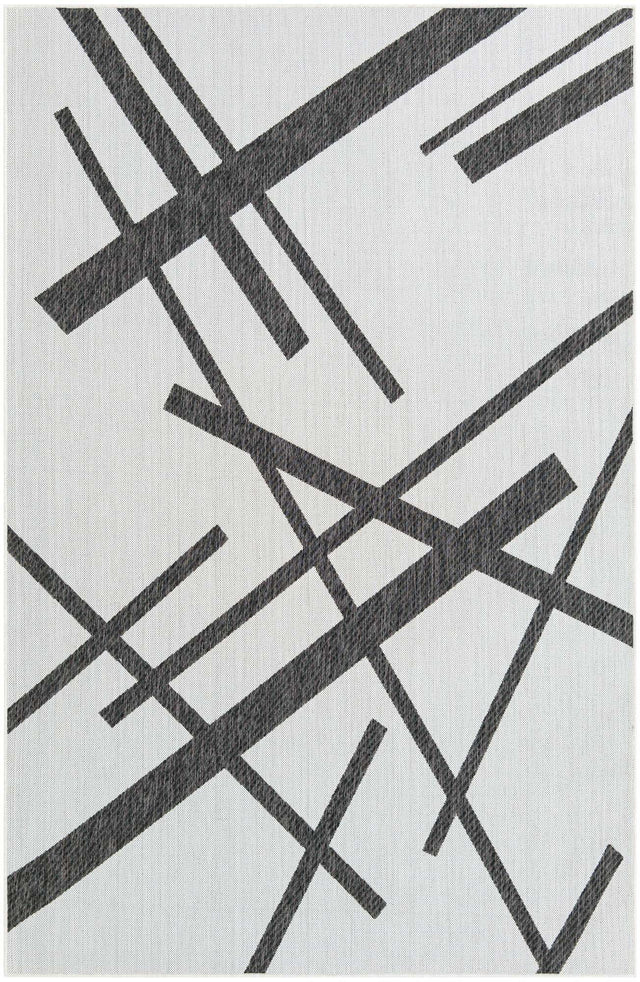 Black and White 6' 1 x 9' Outdoor Modern Rectangle Area Rug Weather Resistant for Patio, Deck, Terrace, Balcony, Porch 100% Polypropylene Modern Outside Carpet for Sale at Rug Engine