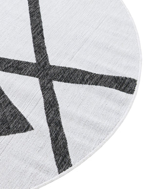 Black and White 6' 1 x 6' 1 Outdoor Modern Round Area Rug Weather Resistant for Patio, Deck, Terrace, Balcony, Porch 100% Polypropylene Modern Outside Carpet for Sale at Rug Engine