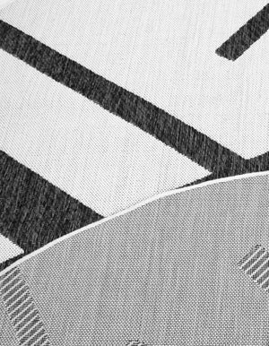 Black and White 4' 1 x 4' 1 Outdoor Modern Round Area Rug Weather Resistant for Patio, Deck, Terrace, Balcony, Porch 100% Polypropylene Modern Outside Carpet for Sale at Rug Engine