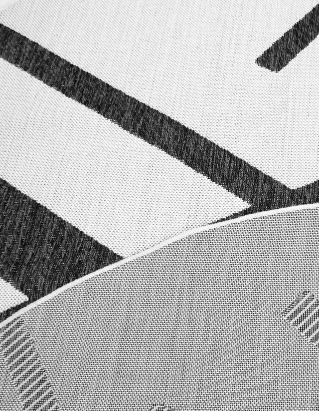 Black and White 3' 1 x 3' 1 Outdoor Modern Round Area Rug Weather Resistant for Patio, Deck, Terrace, Balcony, Porch 100% Polypropylene Modern Outside Carpet for Sale at Rug Engine
