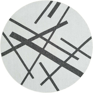 Black and White 7' 10 x 7' 10 Outdoor Modern Round Area Rug Weather Resistant for Patio, Deck, Terrace, Balcony, Porch 100% Polypropylene Modern Outside Carpet for Sale at Rug Engine