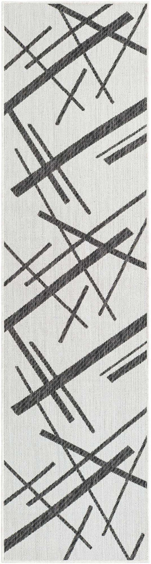 Black and White 2' x 8' Outdoor Modern Runner Area Rug Weather Resistant for Patio, Deck, Terrace, Balcony, Porch 100% Polypropylene Modern Outside Carpet for Sale at Rug Engine
