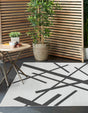 Black and White 10' x 10' Outdoor Modern Square Area Rug Weather Resistant for Patio, Deck, Terrace, Balcony, Porch 100% Polypropylene Modern Outside Carpet for Sale at Rug Engine
