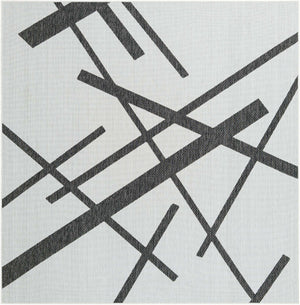 Black and White 7' 10 x 7' 10 Outdoor Modern Square Area Rug Weather Resistant for Patio, Deck, Terrace, Balcony, Porch 100% Polypropylene Modern Outside Carpet for Sale at Rug Engine
