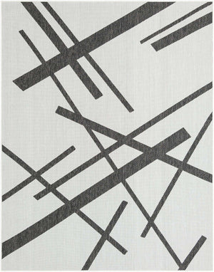 Black and White 7' 10 x 10' Outdoor Modern Rectangle Area Rug Weather Resistant for Patio, Deck, Terrace, Balcony, Porch 100% Polypropylene Modern Outside Carpet for Sale at Rug Engine