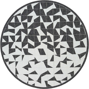 Black and White 10' x 10' Outdoor Modern Round Area Rug Weather Resistant for Patio, Deck, Terrace, Balcony, Porch 100% Polypropylene Modern Outside Carpet for Sale at Rug Engine