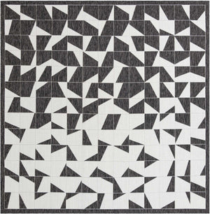 Black and White 10' x 10' Outdoor Modern Square Area Rug Weather Resistant for Patio, Deck, Terrace, Balcony, Porch 100% Polypropylene Modern Outside Carpet for Sale at Rug Engine