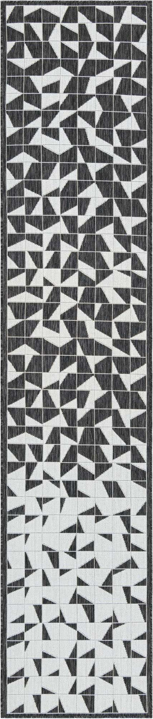 Black and White 2' 7 x 12' Outdoor Modern Runner Area Rug Weather Resistant for Patio, Deck, Terrace, Balcony, Porch 100% Polypropylene Modern Outside Carpet for Sale at Rug Engine