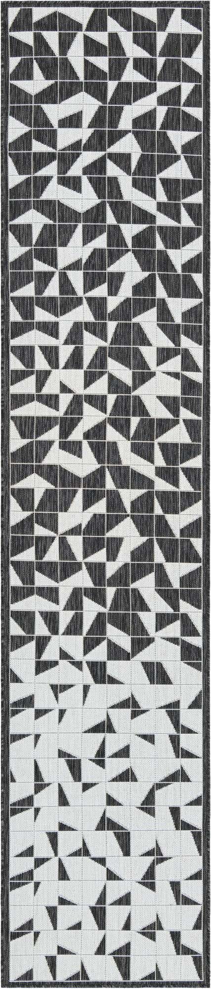 Black and White 2' 7 x 12' Outdoor Modern Runner Area Rug Weather Resistant for Patio, Deck, Terrace, Balcony, Porch 100% Polypropylene Modern Outside Carpet for Sale at Rug Engine