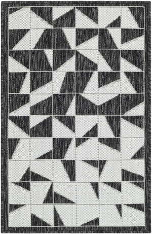 Black and White 2' x 3' 1 Outdoor Modern Rectangle Area Rug Weather Resistant for Patio, Deck, Terrace, Balcony, Porch 100% Polypropylene Modern Outside Carpet for Sale at Rug Engine