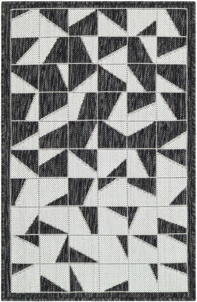 Black and White 2' x 3' 1 Outdoor Modern Rectangle Area Rug Weather Resistant for Patio, Deck, Terrace, Balcony, Porch 100% Polypropylene Modern Outside Carpet for Sale at Rug Engine