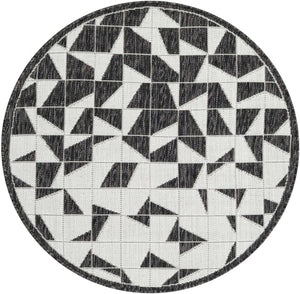 Black and White 3' 1 x 3' 1 Outdoor Modern Round Area Rug Weather Resistant for Patio, Deck, Terrace, Balcony, Porch 100% Polypropylene Modern Outside Carpet for Sale at Rug Engine