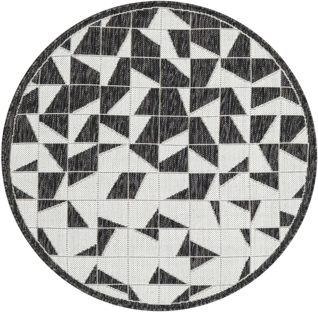 Black and White 3' 1 x 3' 1 Outdoor Modern Round Area Rug Weather Resistant for Patio, Deck, Terrace, Balcony, Porch 100% Polypropylene Modern Outside Carpet for Sale at Rug Engine