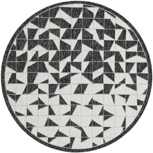 Black and White 4' 1 x 4' 1 Outdoor Modern Round Area Rug Weather Resistant for Patio, Deck, Terrace, Balcony, Porch 100% Polypropylene Modern Outside Carpet for Sale at Rug Engine