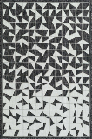 Black and White 4' 1 x 6' 1 Outdoor Modern Rectangle Area Rug Weather Resistant for Patio, Deck, Terrace, Balcony, Porch 100% Polypropylene Modern Outside Carpet for Sale at Rug Engine