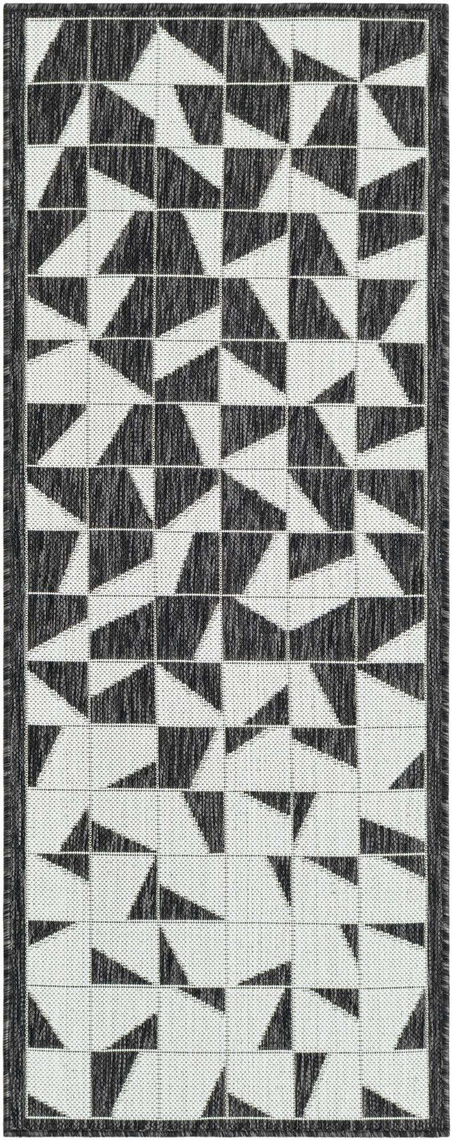 Black and White 2' x 5' 3 Outdoor Modern Runner Area Rug Weather Resistant for Patio, Deck, Terrace, Balcony, Porch 100% Polypropylene Modern Outside Carpet for Sale at Rug Engine